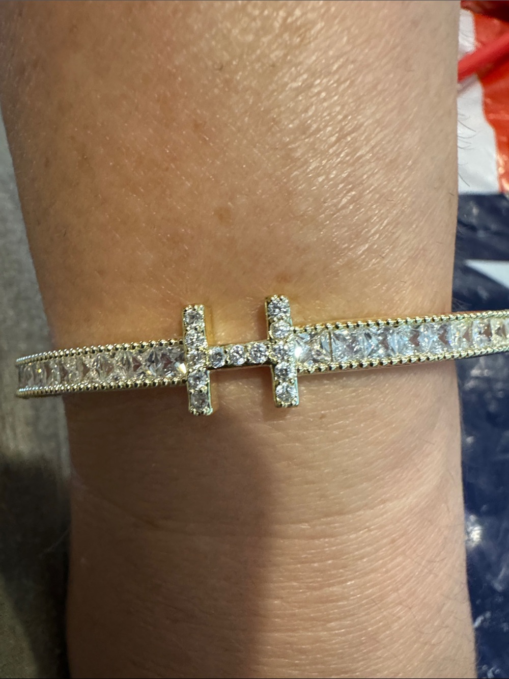 Gold Crystal Pavé H Cross Bracelet - Women Jewelry